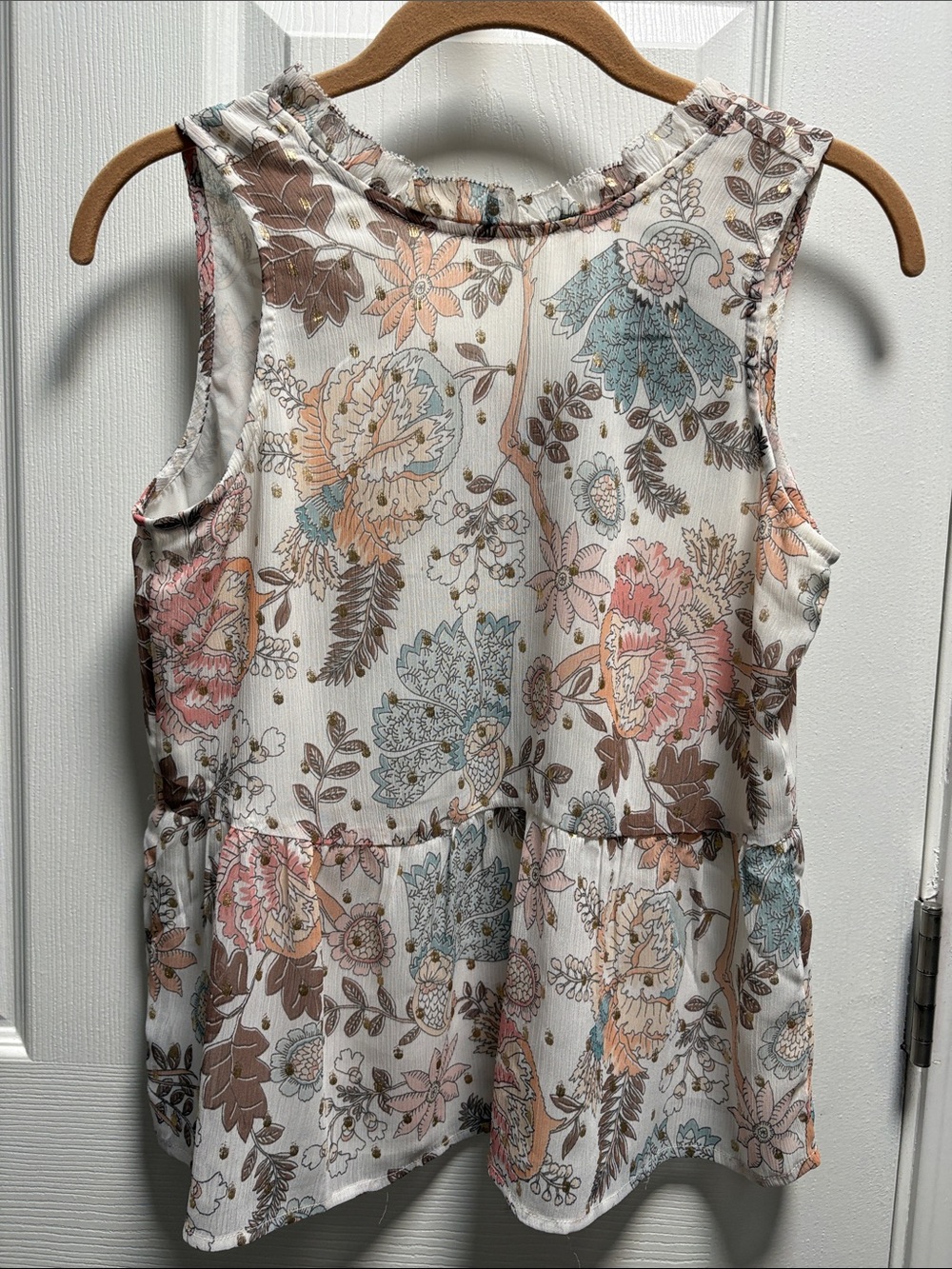LOFT Cream Floral Sleeveless Peplum Tank